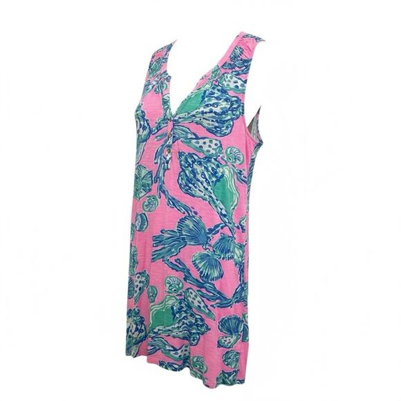 Lilly Pulitzer L Essie Barefoot Princess Seashell Pink Pout Dress button V-Neck - Picture 2 of 6